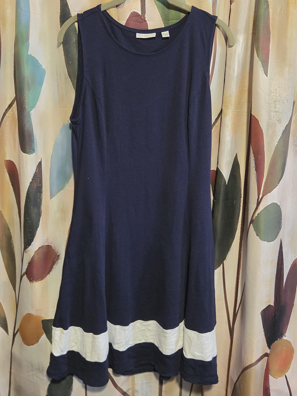 New York & Company Navy and White Sleeveless Crewneck Tee Dress